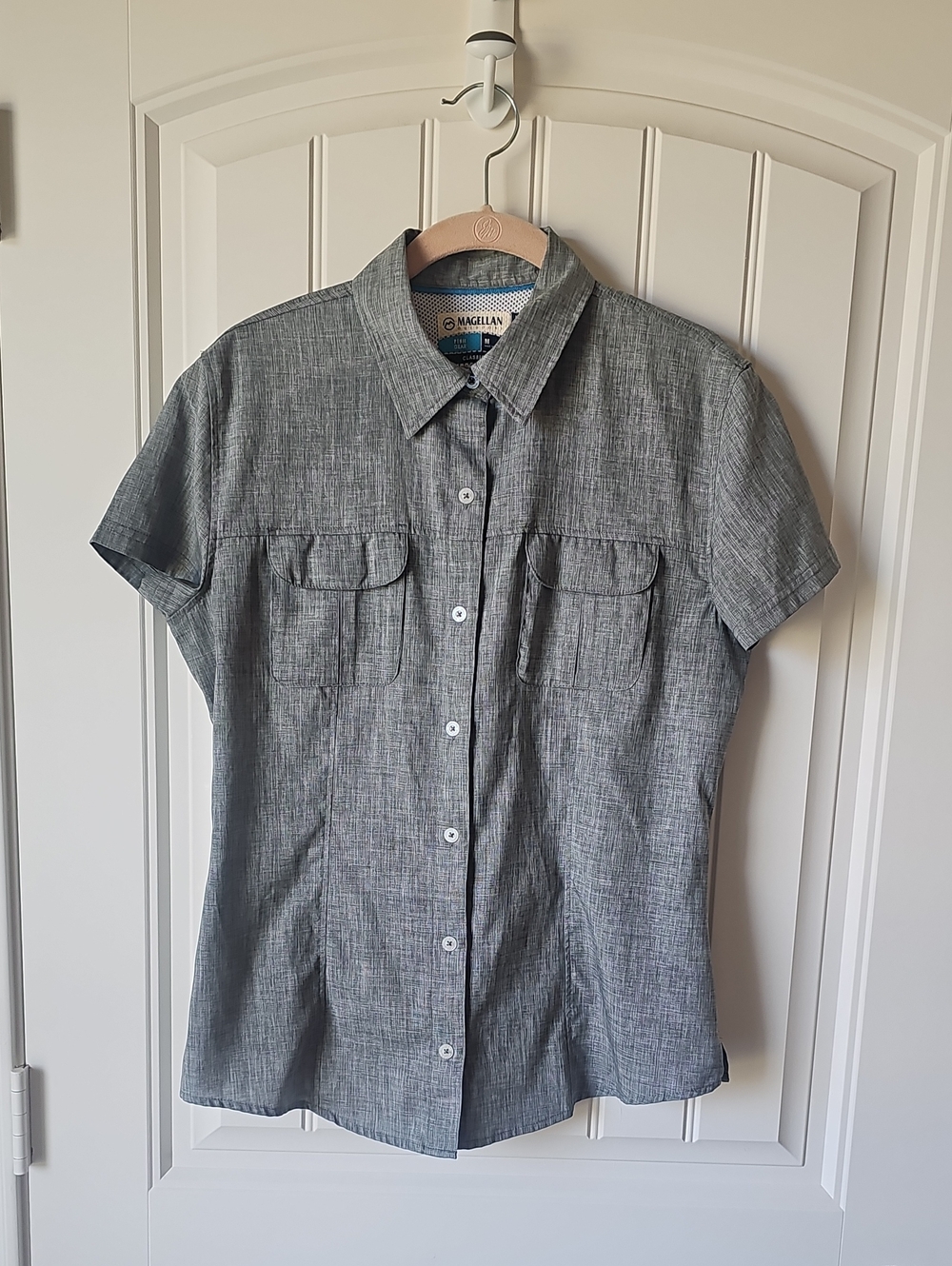 Magellan Outdoors Womens Short-Sleeve Button-Up Shirt - Gray Chambray